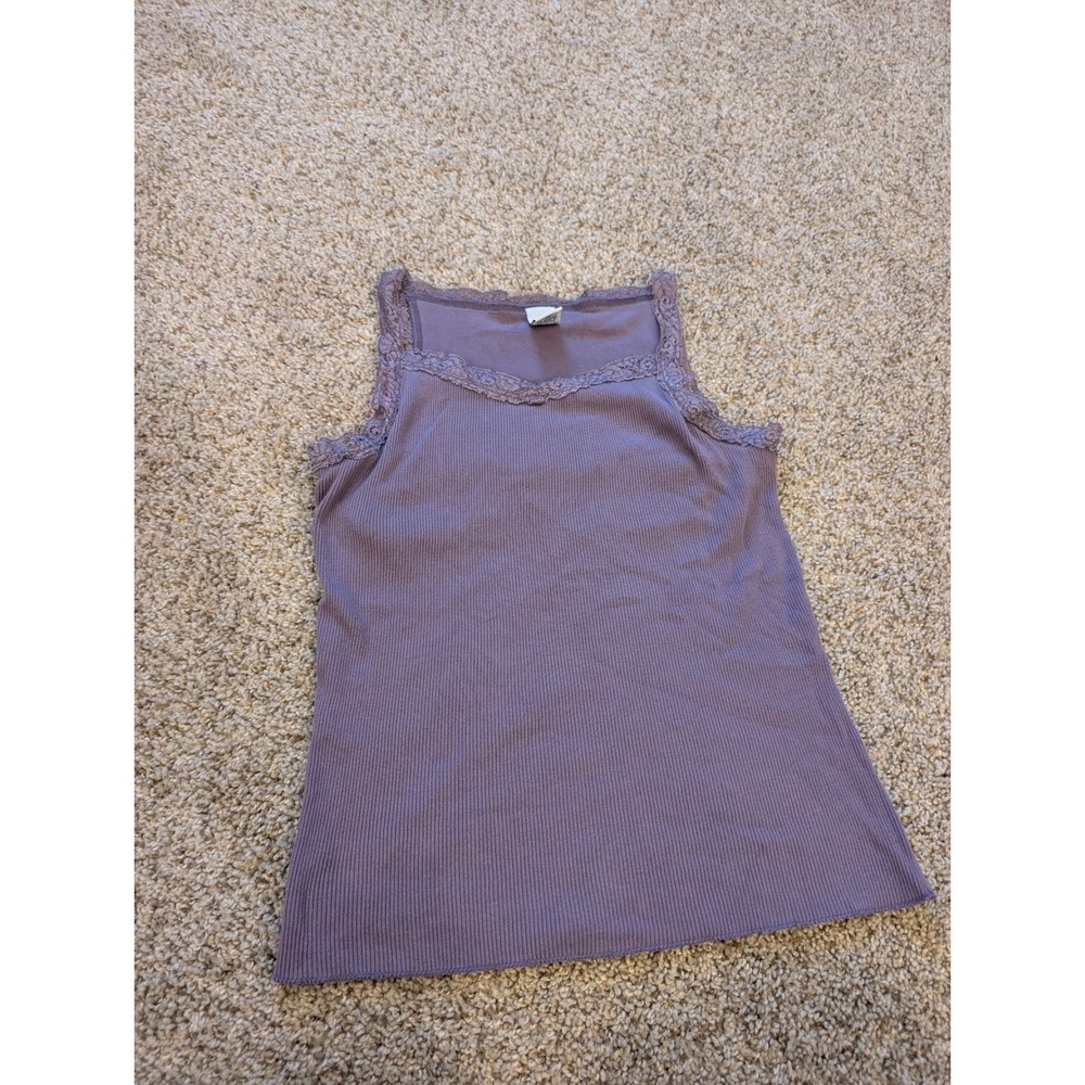 Old Navy Purple Ribbed Lace Trim Tank Top Built-in Shelf Bra XL Lavender Cami